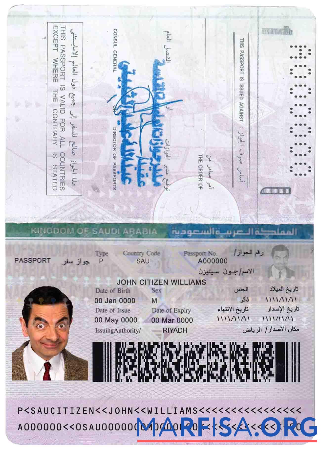 Printable Saudi Arabia passport example